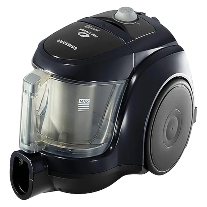 تصویر جاروبرقی سامسونگ مدل SC4570 با بدنه مشکی، مخزن شفاف ۱.۳ لیتری و طراحی جمع‌وجور برای نظافت آسان در خانه‌های مدرن.