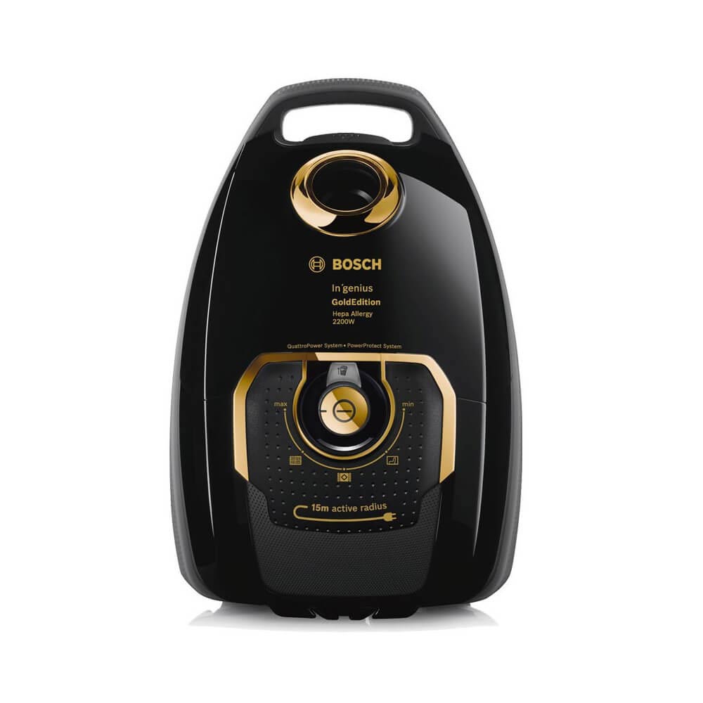 تصویر جاروبرقی بوش مدل BGL8PRO5 با بدنه خاکستری، کیسه ۵ لیتری، موتور حرفه‌ای سری ۸ و طراحی چهار چرخ فلزی برای حرکت روان و پایدار.