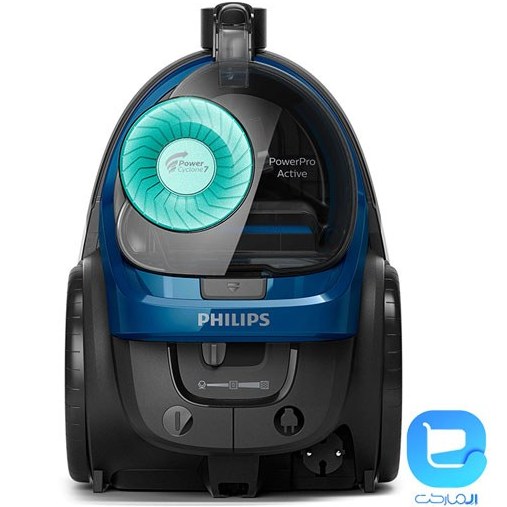 تصویر جاروبرقی فیلیپس مدل FC9570 با بدنه سفید‑خاکستری، مخزن ۱.۵ لیتری و نازل TriActive برای تمیزکاری کارآمد روی سطوح مختلف.